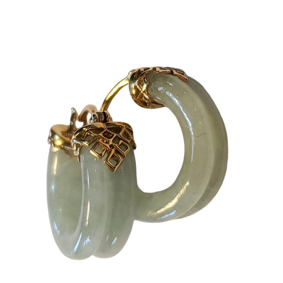 14k Jade Hoop Earrings - Picture 5 of 12